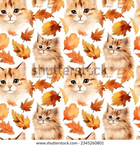 cute cat seamless pattern, watercolor background