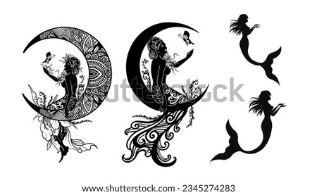 Mermaids, princes, fairytale characters illustration set