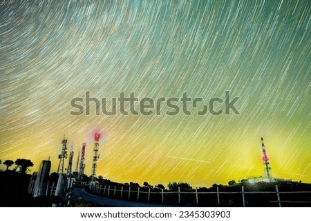Starry night photography. Star trail at night.
