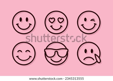 emoji set, set of thin line smile emoticons isolated on a pink background, vector illustration Royalty-Free Stock Photo #2345313555