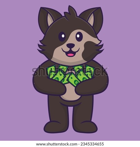 Cute cat holding money. Animal cartoon concept isolated. Can used for t-shirt, greeting card, invitation card or mascot