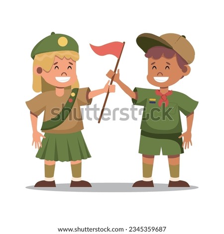 Scouts of children. Flat vector cartoon illustration.
