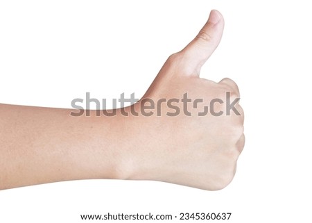man hand gesture thumb up sign isolated on white background