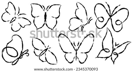 Butterfly design elements in scribble style, butterfly vectors