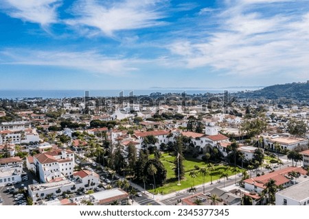An aerial shot of the buildings of Santa Barbara California, USA