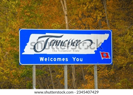 A metal "Welcome to Tennessee" sign as entering from North Carolina