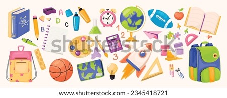 Vector big set of school supplies and accessories. My stationery and art supplies