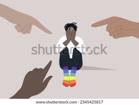 Fingers pointing at an LGBTQ individual, highlighting the issue of homophobia within a society that is unkind and intolerant Royalty-Free Stock Photo #2345425817