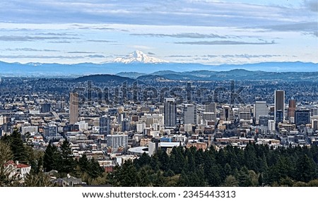 Portland, Oregon skyline Mt Hood in background