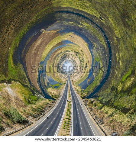 A 360-degree shot of an earth surface laneway in the middle Royalty-Free Stock Photo #2345463821