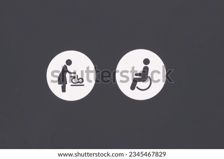 Disable handicap, pregnant woman children baby people in need priority icon symbol on the door. 
