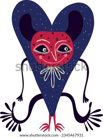A red devil in a strange Halloween character costume. Vibrant bright Strange ugly Halloween characters.. Cute bizarre comic characters in modern flat hand drawn style