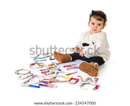 Cute baby playing with letters