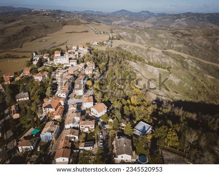 An aerial shot of the village of Montecalvo in Avellino, Campania, Italy
