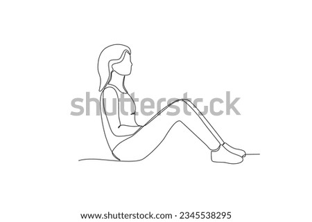 A woman sits with a lot of thoughts. World mental health day one-line drawing