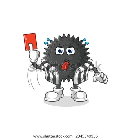 the sea urchin referee with red card illustration. character vector