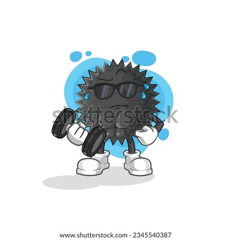 the sea urchin lifting dumbbell vector. cartoon character