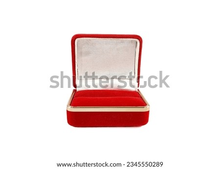 open red ring box jewelery box front view, on white background, isolated 