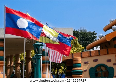 flags of Southeast Asia countries on pole in the dufan indonesia