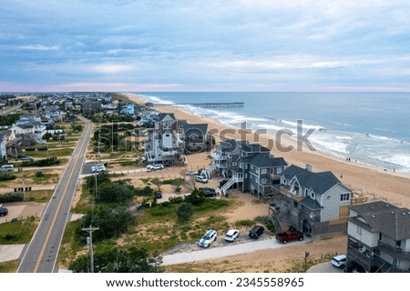 Aerial View of Avon North Carolina Looking Toward the Avon Pier in the Outer Banks with Large Beach Homes Royalty-Free Stock Photo #2345558965