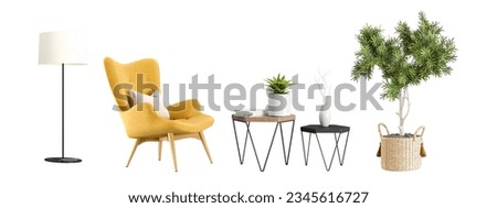 Interior modern living room in 3d rendering. Modern interior furniture set in 3d rendering. Sofa and tables on white background	
 Royalty-Free Stock Photo #2345616727
