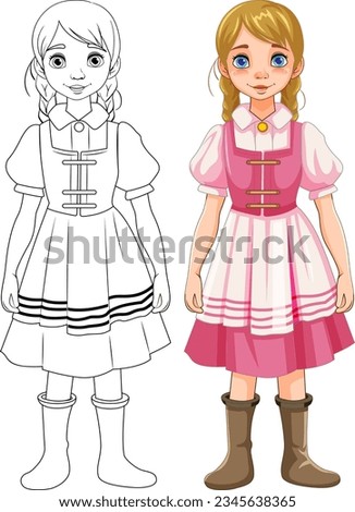 Outline of a woman wearing a traditional German Bavarian outfit