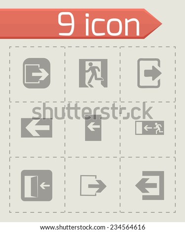 Vector exit icons set on grey background