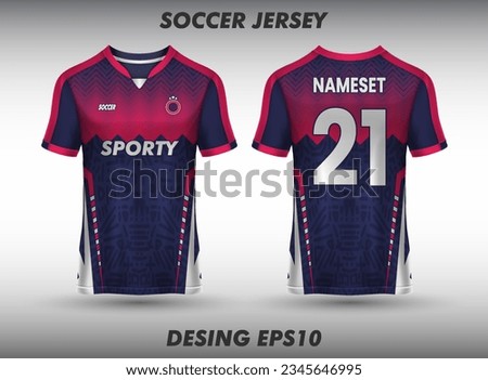 T-shirt sport design template for soccer jersey, football kit and tank top for basketball jersey. Sport uniform in front and back view. Mock up for sport club.
