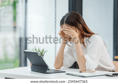 Businesswoman and stress, How can they fight it? Pain, including back pain, Acne and other skin problems, like rashes, hives. Headaches. Upset stomach. Feeling like you have no control. Lack of focus Royalty-Free Stock Photo #2345647365