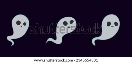 Set of cartoon cute ghosts with lighting. Vector image of ghost, soul, spirit with glow on dark background. Halloween, day of the dead, scary for kids Royalty-Free Stock Photo #2345654331