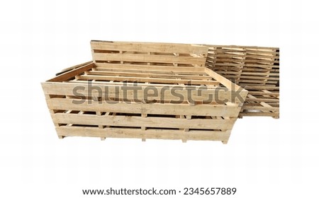 a photography of a stack of wooden crates with one open, there are two wooden crates stacked on top of each other.