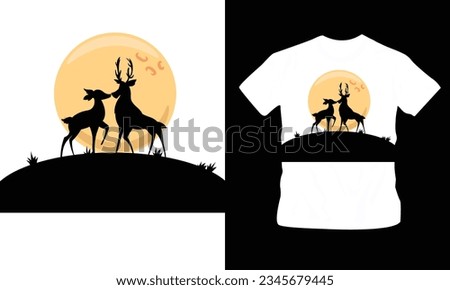 romantic deer background with romantic message couple t-shirt design editable template