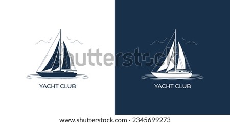 Vector sailing boat yacht logo vector illustration isolated on white. Yacht club logotype Royalty-Free Stock Photo #2345699273