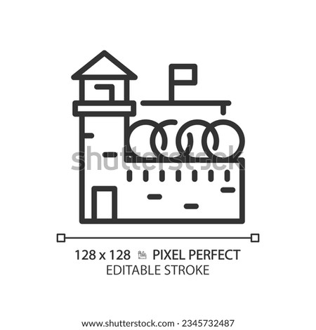 2D pixel perfect editable black prison icon, isolated vector, building thin line illustration.