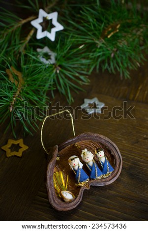 Wooden Christmas decoration with Nativity scene