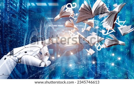 robot hand and book fly , e book 
