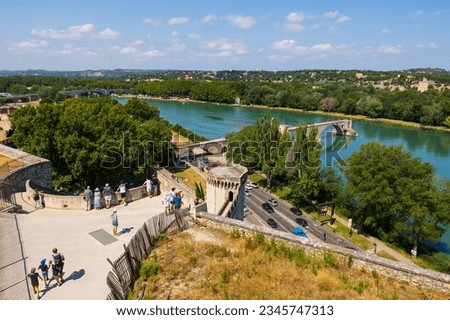 Saint-Bénézet bridge in Avignon, on the Rhône, from the Jardin des Doms Royalty-Free Stock Photo #2345747313