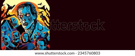 Happy Halloween banner or party invitation illustration. Halloween copy space, halloween Place for text
