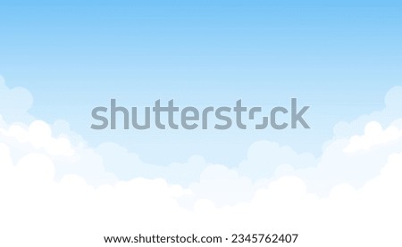 Cartoon clouds vector illustration. Flat style background with blue sky and white clouds. Abstract template for postcard, web design, graphic design with your text, banner or summer poster. Royalty-Free Stock Photo #2345762407