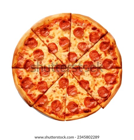 Pizza ready cut on a white background top view. Vector illustration Royalty-Free Stock Photo #2345802289