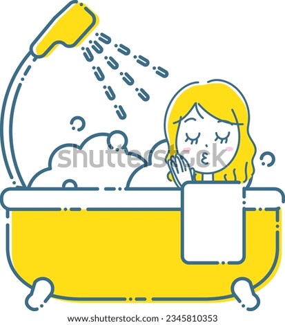 Illustration of a woman getting into a lovely bubbly bathtub
