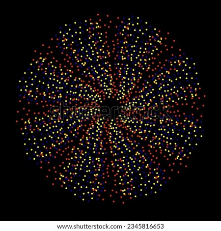 Vector abstract geometric pattern in the form of multi-colored bright dots arranged in a circle on a black background