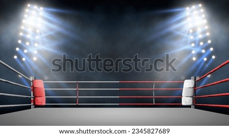 boxing ring with illumination by spotlights.	
