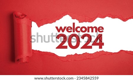 Message Year 2024 torn craft paper texture background. Welcome and hello to 2024 happy New Year coming concept. Royalty-Free Stock Photo #2345842559