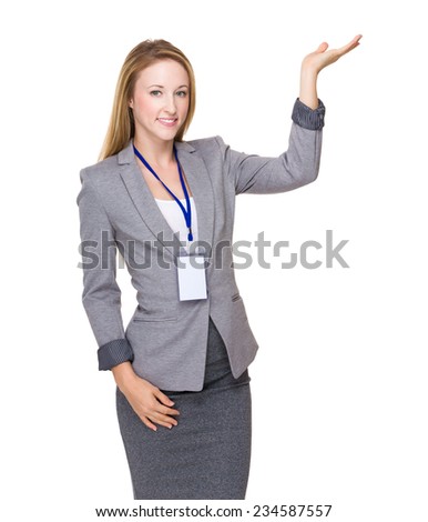 Businesswoman with open hand palm
