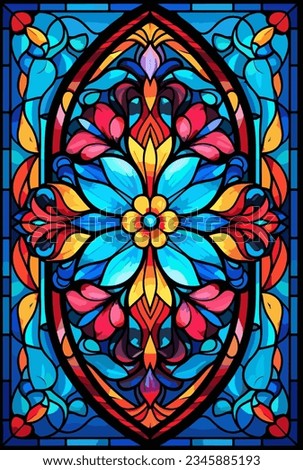 Illustration in stained glass style with abstract flowers, leaves and curls, rectangular image. Vector illustration. Royalty-Free Stock Photo #2345885193