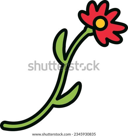 Vector illustration of a kawaii drawing of a small wild red flower.