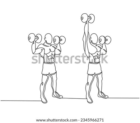 Dumbbell Shoulder Press exercise Line Drawing, Dumbbell Shoulder Press exercise, Top body workout, Continuous one line drawing, work out clip art,  workout fitness, Outline exercise illustration