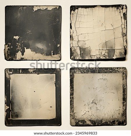A set of old black empty aged photo cards, each showcasing a unique rough grunge texture with shabby scratched, torn, and ripped details. The distressed overlay surface adds character and depth, makin