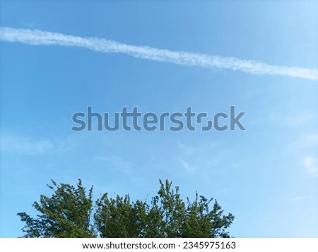  blue sky background with airplane line with tree